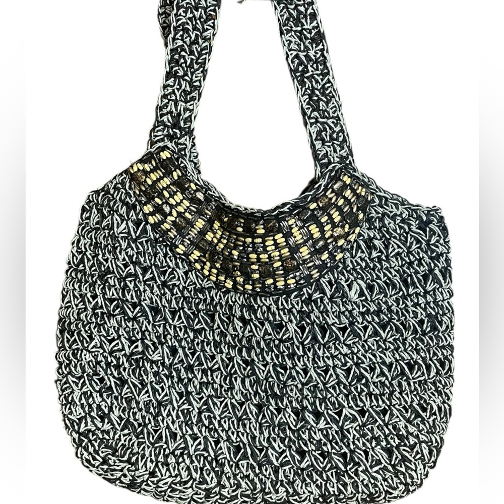 Sun ‘n Sand NWT large macrame straw beaded tote shoulder bag, purse